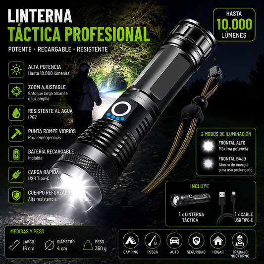 Linterna Potente Recargable con Zomm